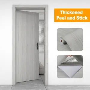 Wood Grain Self Adhesive Wallpaper Roll,Gray Thick Sticker, Contact Paper for Kitchen Bathroom Desk Door Cabinets Closets