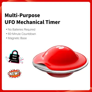 Red UFO Magnetic Kitchen Timer, 60-Minute Mechanical Countdown Timer, Battery-Free Wind-Up Timer for Cooking, Baking & Meal Prep