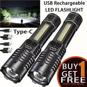 Rechargeable Flashlights, 2-Pack High Lumens Super Bright LED Flashlight, 5 Modes & Zoomable Beam with LCD Display, Handheld Flash Light for Camping, Emergencies, Power Outages, Christmas Gifts