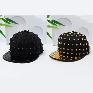 Punk Rock Rivet Flat-Brim Baseball Cap - Gold/Black Rivet Baseball Cap, suitable for hip-hop, rave, and costume parties