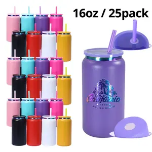 25pcs 16oz Rainbow Plated Thermal Cup with Lid and Straw, Laser Engraving Stainless Steel Cup, Drink Cans, Iced Coffee Cup, Smoothie Cup, Vacuum Insulated Stainless Steel 16oz Rainbow Tumbler, Festive Gifts.(Matte Texture)