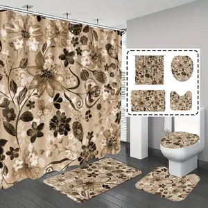 Bathroom Curtains Shower Set, Leopard Print Bath Mat, Luxury Theme Decor, Includes 12 Hooks, Bathroom Rug, Home Decoration Gift