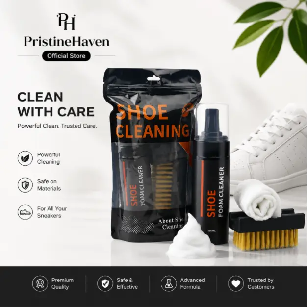 Complete 4-In-1 White Shoe Cleaning Kit| No Water Washing| Safely Cleans Sneakers & PU Leather Shoes Durable Shoe Foam Cleaner Spray With Cleaning Brush & Microfiber Towel