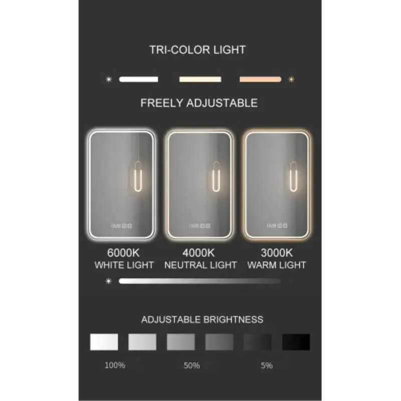 LED Vanity Smart Mirror time temperature display equipped with defogging and gradient color lighting