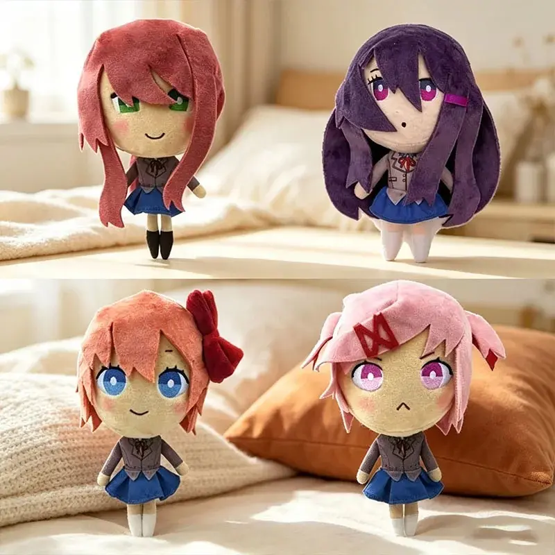Hot Cute Doki Doki Literature Club! Plush Set Monika Sayori Natsuki Yuri Soft Stuffed School Uniform Toys for Fans Home Decor