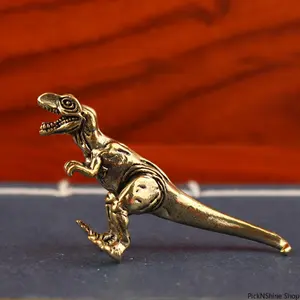 Brass Tyrannosaurus Rex Figurine Realistic Dinosaur Sculpture Detailed Metal Ornament for Office Desk Home Shelf Display Collectible Decor Craft