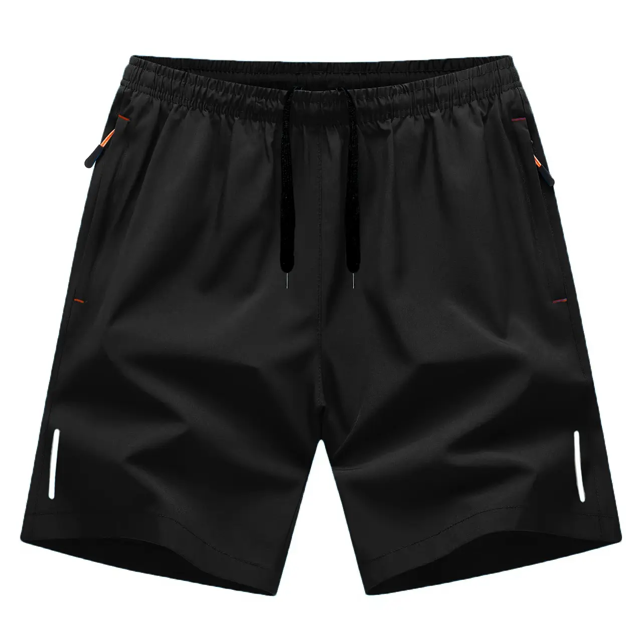 Men's reflective striped pocket zip gym shorts, casual elastic belt shorts, suitable for daily outdoor wear, men's bottoms