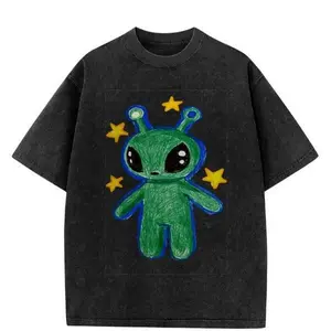 Cute Alien Graphic Vintage Washed T Shirt Unisex Streetwear Trend 2026 Cosmic Aesthetic Tee Soft Cotton Oversized Casual Festival Outfit Y2K Galaxy Space Style Trendy Graphic Tee For Men Women Daily Wear Gift
