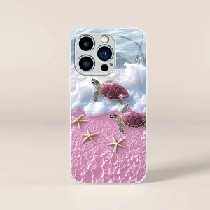 Cute tropical summer vacation phone case, clear coastal island ocean bumper for iPhone 14 Pro Max — 975