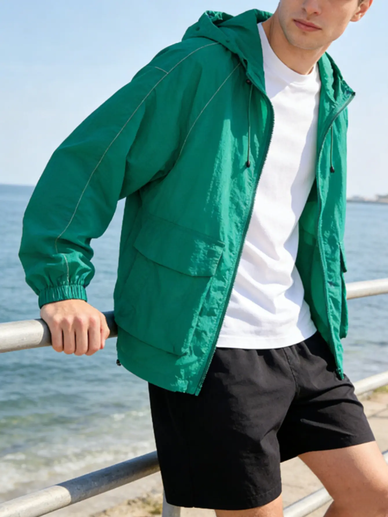 Men’s lightweight jacket for summer—American-style outdoor fishing wear, ideal for vacations and beach outings; couples’ matching sports jacket/outerwear