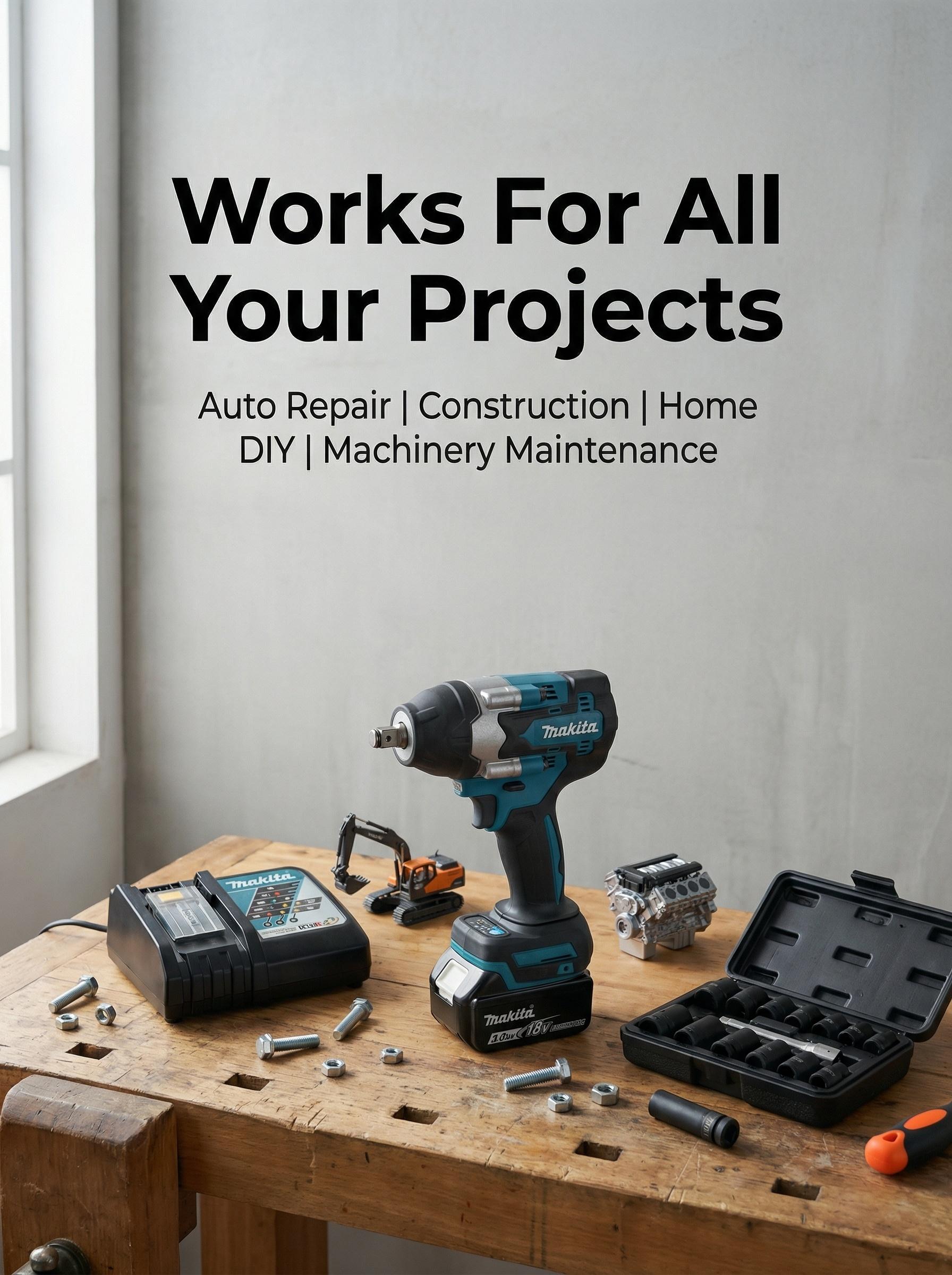 Makita 700 1/2 In Impact Wrench High Torque 1000 Nm Breakaway for Construction and Equipment Assembly Use