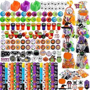 168 Pcs Halloween Stationery Set, 24 Pack Goody Bags with Halloween Tags Including Vampire Teeth, Spiders, Stamps, Stickers, Slap Bracelets for Kids Trick or Treating, Party Favors Supplies