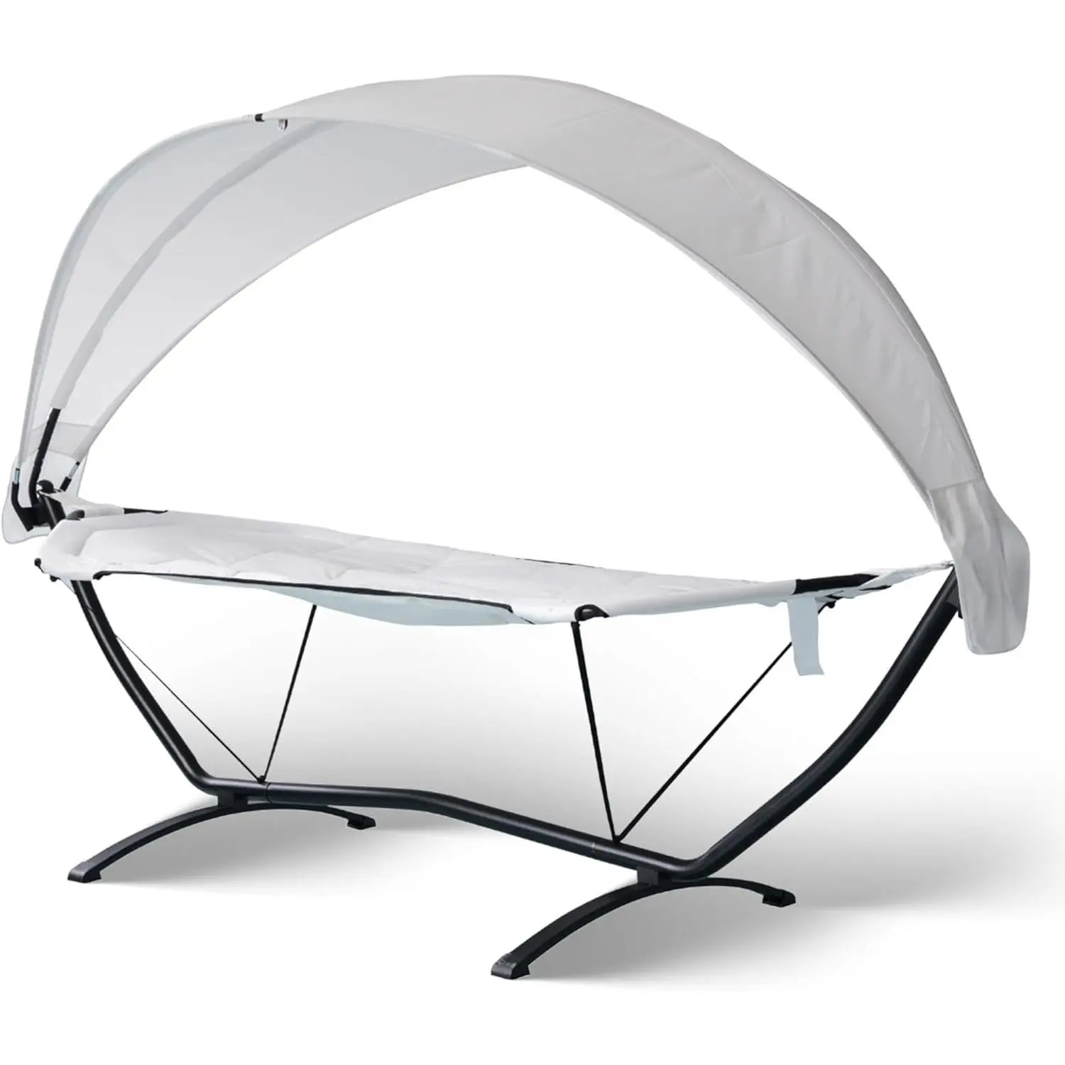 Island Retreat Sea Breeze Steel Frame Hammock Lounge Chair with Canopy - Luxury Shaded Hammock with Stand for Outside - Boho Style Beach Chair with Adjustable & Removeable Canopy - Black & Champagne