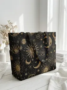 Sun Stars Moon Pattern 2D Printed Travel Bag, Large Capacity Storage Bag, Durable Multi-Pocket Design, Zipper Closure, All Seasons Use, Travel Lightweight Bag, Travel Essentials Bag