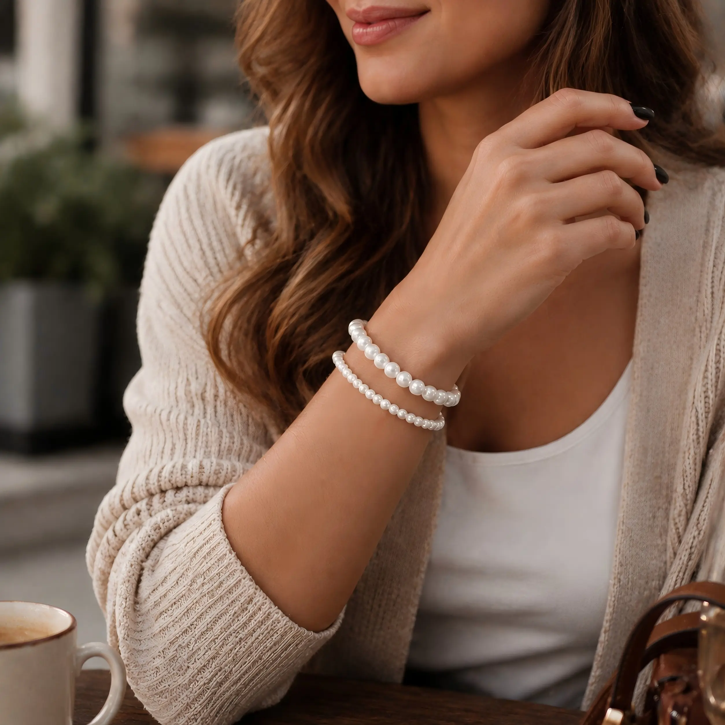 Pearl Bracelet for Women，Exquisite Stacked Pearl Bracelet Accessories，Fashion Jewelry Bracelet Gifts，Party Gift Bracelet Gifts
