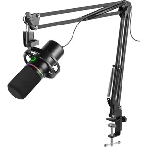 USB Dynamic Microphone Kit, Condenser Microphone with Noise Cancelling Function, Independent Volume Control Game Microphone with Stand Arm for Streaming, Gaming, Voice-over, Audio