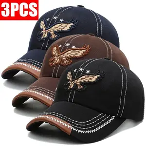 2-3pcs Men'S Polyester Baseball Caps, Breathable Woven Fabric, Solid Color With USA Eagle Embroidery, Adjustable Buckle Closure, For Outdoor, Hiking, Street, Hip Hop, Travel, New Year, Unisex pickleball pine tar baseball softball（
