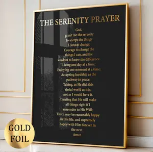 The Serenity Prayer Poem Art Christian Prayer Art Inspirational Saying Poster Religious Quote Art Motivational Bible Verse Art Gold Foil Art