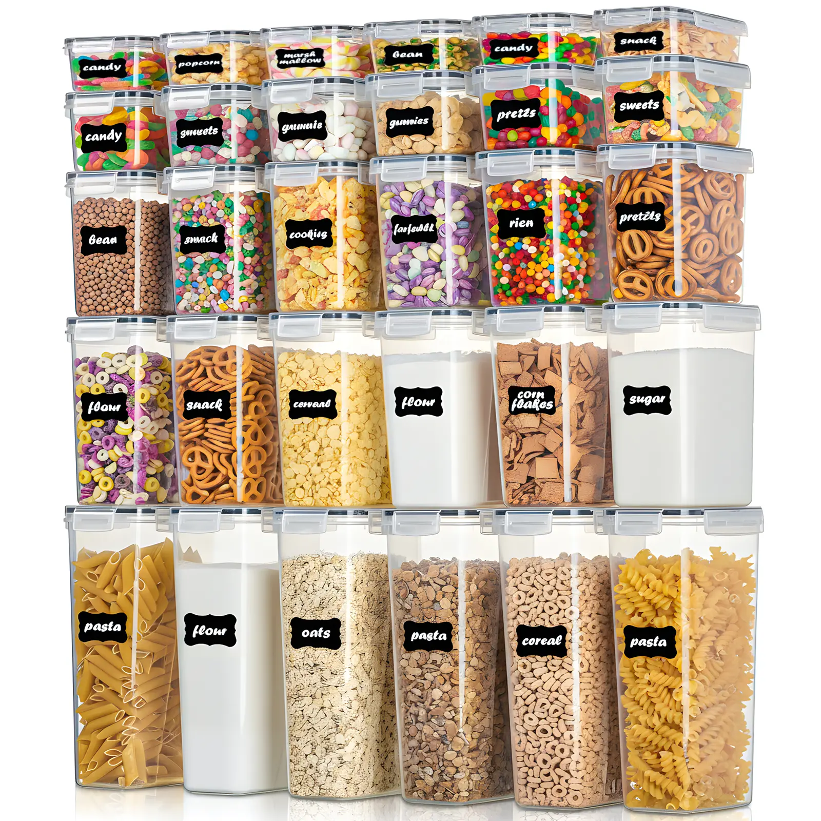 9/15/30 PCS Airtight Food Storage Containers with Lids Keep Your Kitchen Organized- BPA-Free Kitchen Pantry Organization Canisters, Leak-Proof Food-Grade Microwave Dishwasher Safe Plastic Jars for Cereal, Flour, Sugar, Labels & Marker, Home Supplies