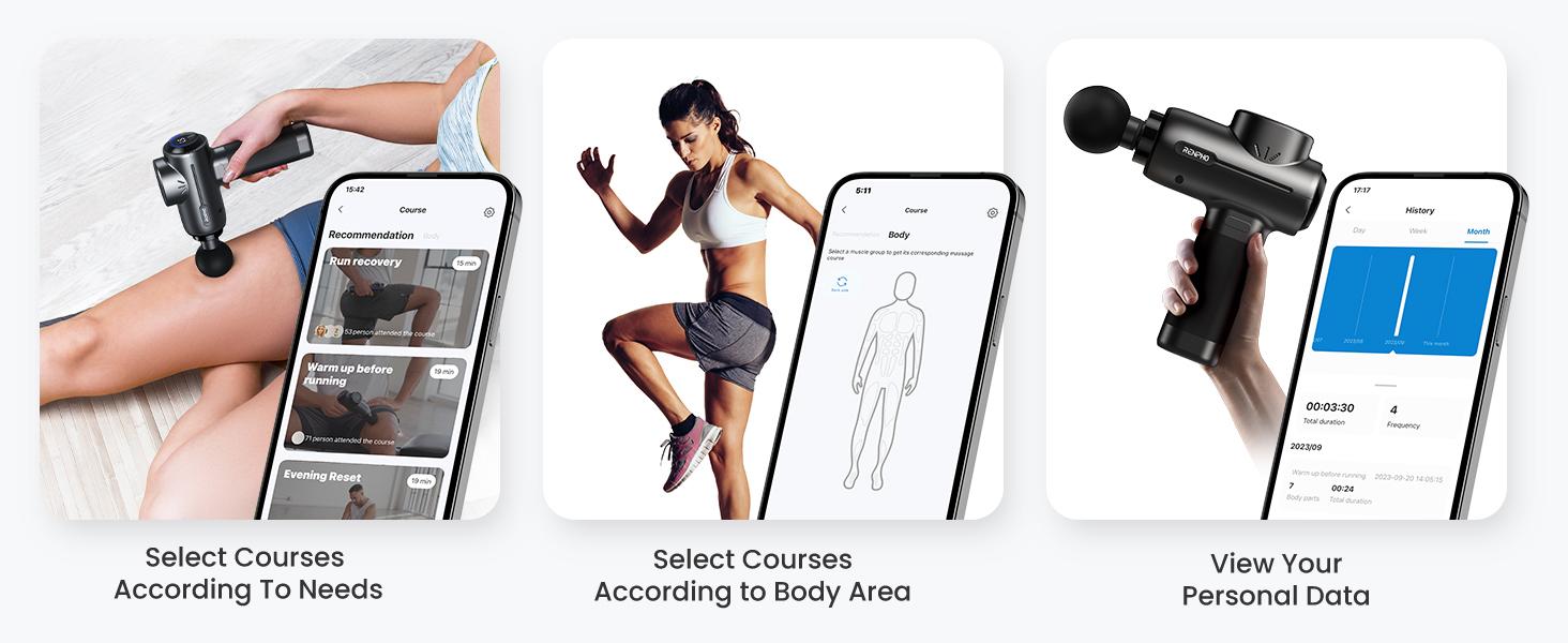 RENPHO Active+ Thermacool Massage Gun, Heat and Cold, App, Video Tutorials, Handheld Percussion Massager, Deep Tissue Muscle Relaxation, 5 Speeds, 5 Heads, Carry Case, For Starters and Fitness Lovers