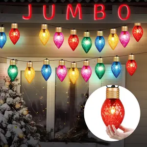 2 Rolls 20 LED 13.5 ft Giant Christmas Light Outdoor Jumbo Christmas String Lights Hanging 8" Bulb Decor(Fresh Style) Decoration Hand