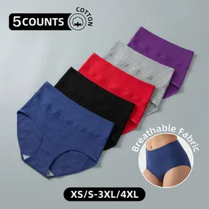Women's Plus Size XS/S-3XL/4XL High Waisted Cotton Underwear 5-Pack, Soft & ComfortableFull Coverage Briefs, Breathable Stretchy Fabricfor Everyday Wear & All-Day Comfort