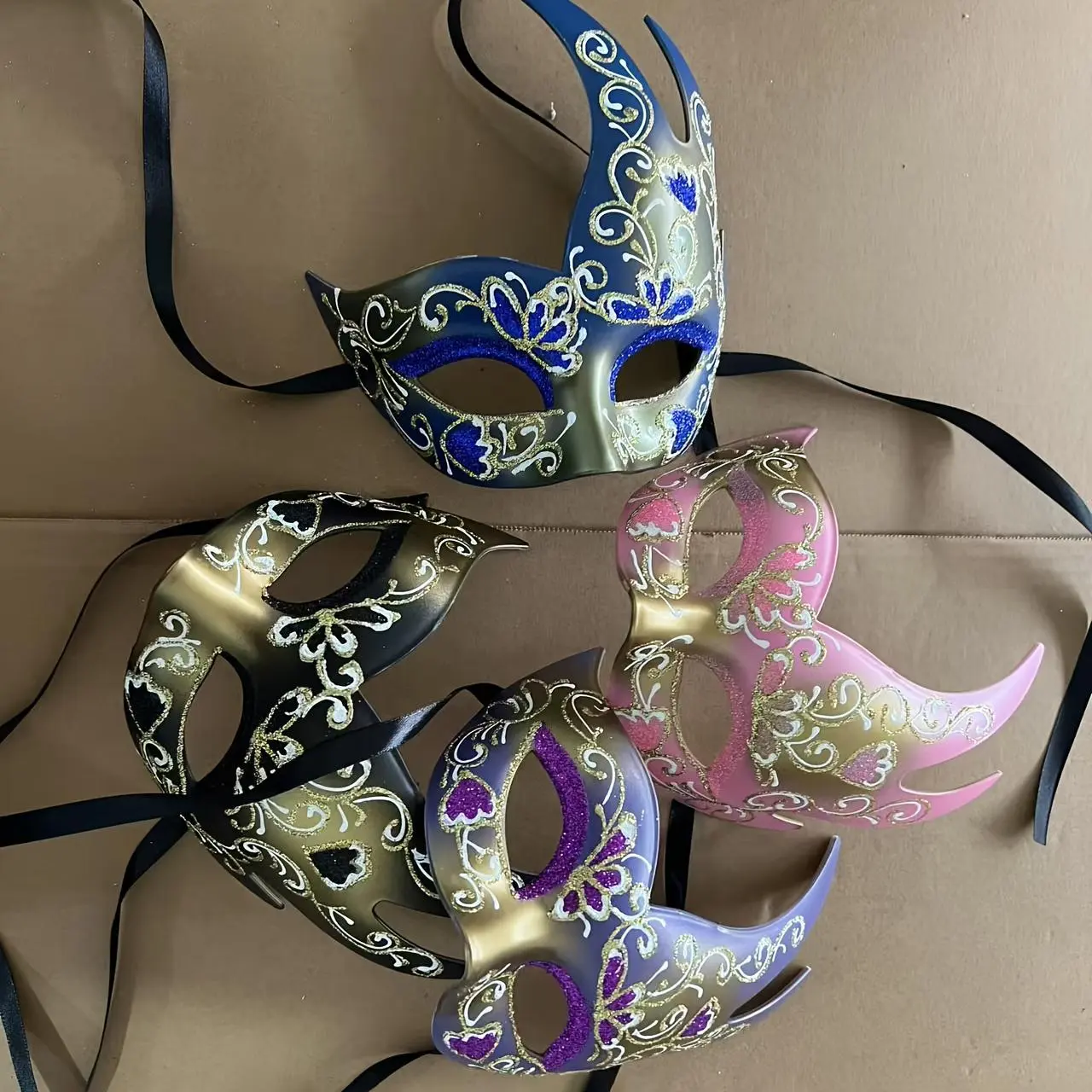 Half-Face Curved Flame Venetian Mask with Golden Butterfly Accents - Colorful Princess Halloween Masquerade Accessory, Festive Party Supplies Accessories, Adult