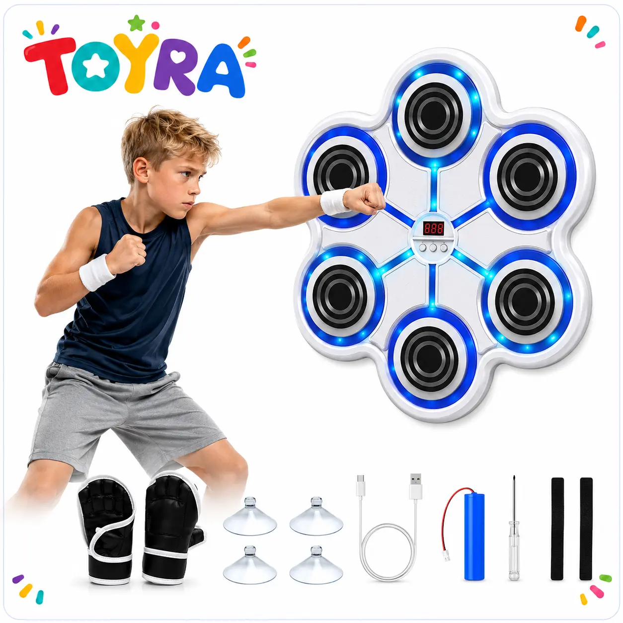 Music Boxing Machine With Boxing Gloves Controllable Sound Level With LED Electronic Wall Mounted Smart Control Boxing Machine, Musical Boxing Target Workout Punching Equipment，Christmas Gift