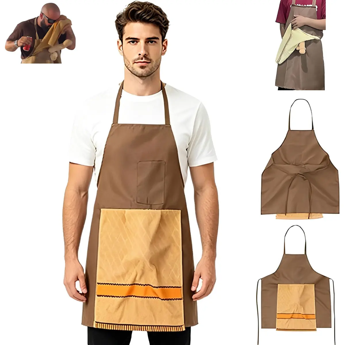 Funny Prank Head Chef Aprons for Men With Convenient Pockets Novelty Prank Cooking Apron for BBQ Grilling Hilarious Gag Gift for Dad Father’s Day Birthday Gifts