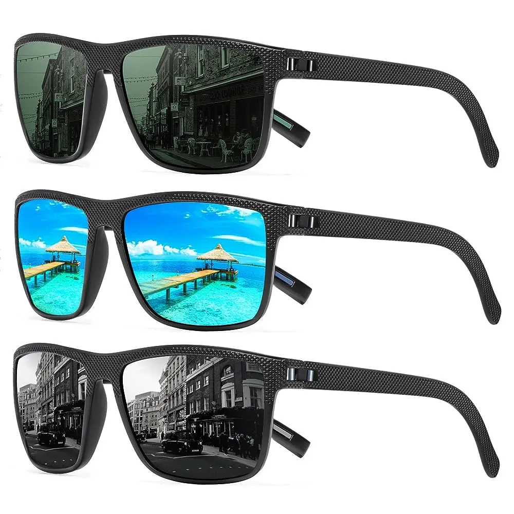 CLEARANCE SALE! TURBOPEP 3 Pairs Simple Sunglasses For Everyday Use, Unisex Polarized Classes, Square Sunglasses,Lightweight Frame SunGlasses with UV Protection, Travel Accessories,sunglasses for men Springtok Summervibes