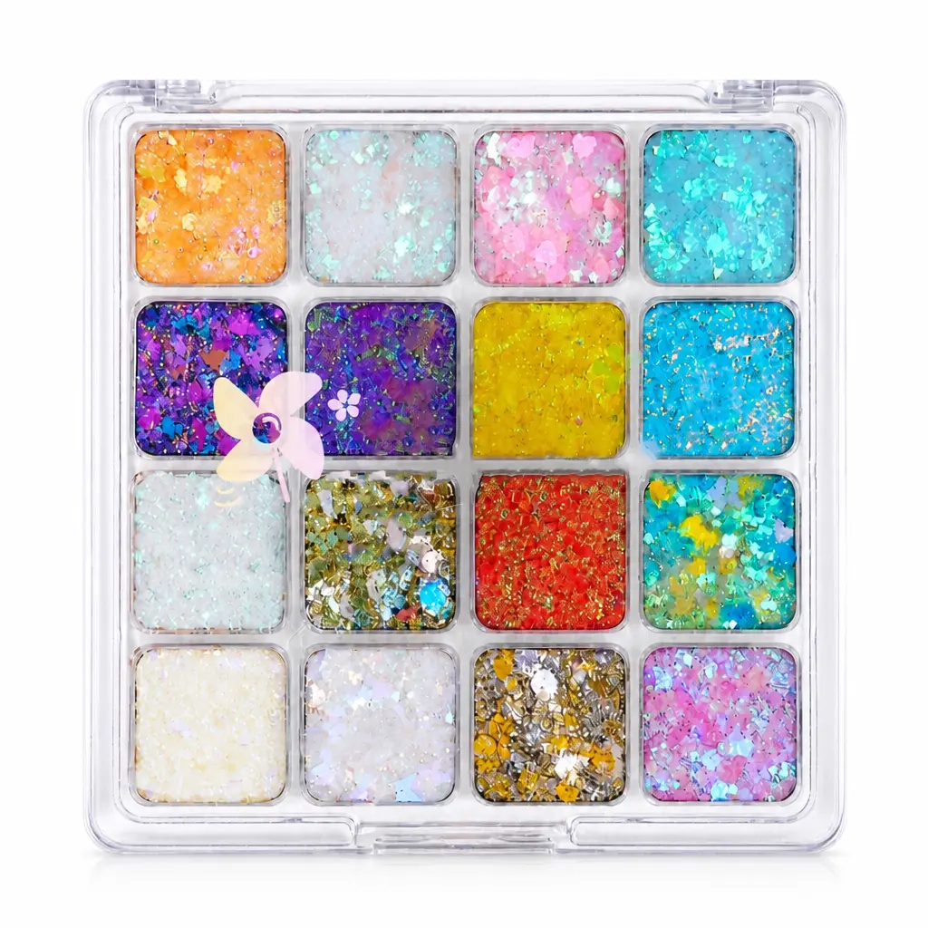 Holographic Glitter Eyeshadow Palette, Chunky Iridescent Body Glitter, Waterproof Long Lasting Sparkle Sequins for Festival Party Stage Face Eye Body Makeup