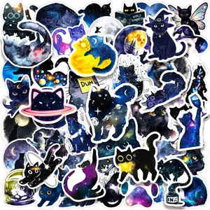 Cat and Starry Sky Pattern Sticker, Self Adhesive Decorative Sticker, DIY Decals for Water Bottle, Laptop, Phone Case, Scrapbooking, Journal Making, Screen Protector