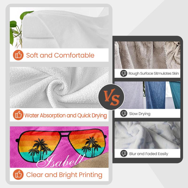 Personalized Retro Sunglasses Beach Towel, Custom Name Summer Palm Tree Pool Towel for Girls