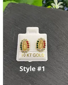 Virgen de Guadalupe Stud Earrings 10K Gold for Women - Elegant Fashion Design