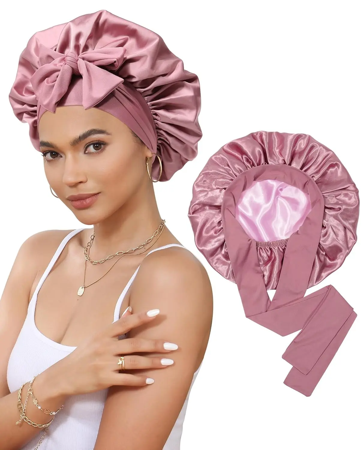 Double Layer Satin Bonnet, Soft and Breathable Hair Care Bonnet, Adjustable Night Sleeping Cap, Heatless Styling Tool for Women summerwins