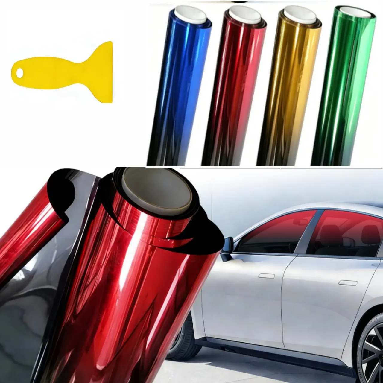 Gradient 2-Color Car Window Tint Kit, 118*19.68in Peel and Stick Front Film, UV Protection, Heat Insulation, Easy to Apply with Squeegee, 1-Way Privacy, Solar Protection Accessory,toolupgrade