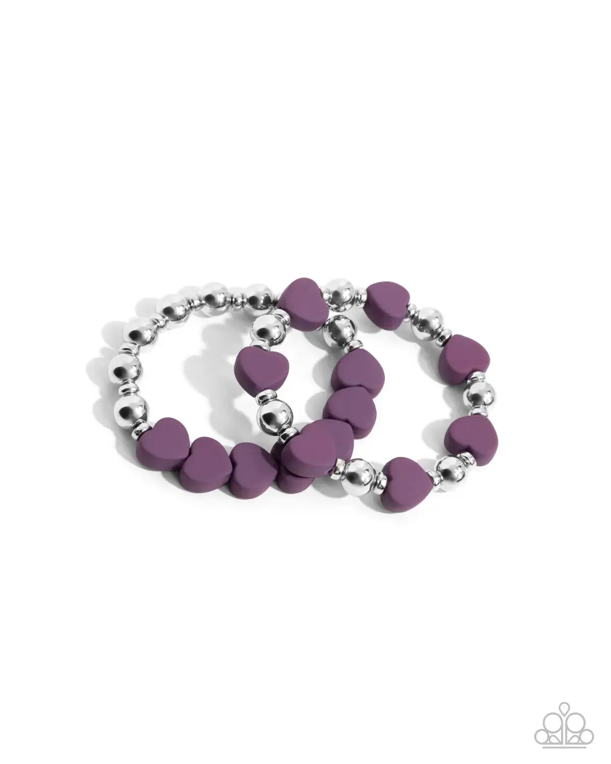 Malibu Moxie - Purple Heart Silver Bead Stretchy Bracelet - Paparazzi