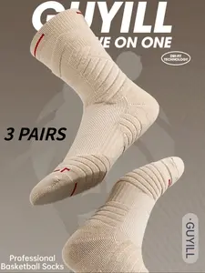 3 pairs of two-tone basketball socks, thickened men's terry-cloth sole socks, compression soccer/running/outdoor socks, men's mid-calf socks, suitable for fall and winter wear, Athletic Running Socks