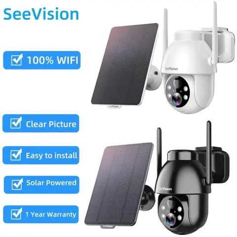 SeeVision Solar-Powered Security Camera (Black) - 1080P HD Wireless Surveillance Camera, Battery Powered, AI Burglary Protection, PIR Detection, Built-In Light, Color Night Vision, Waterproof, Mic, Speaker, SD Card Support, Easy Install