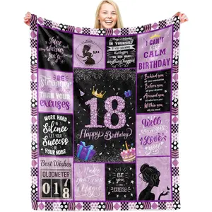 18th Birthday Blankets for Girls, 18th Girl Birthday Blanket 50"x60" Birthday Decoration, Sweet 18th Girls Birthday Blanket Throw Blanket for Couch Bed, Soft Blanket Birthday Blankets for Girl