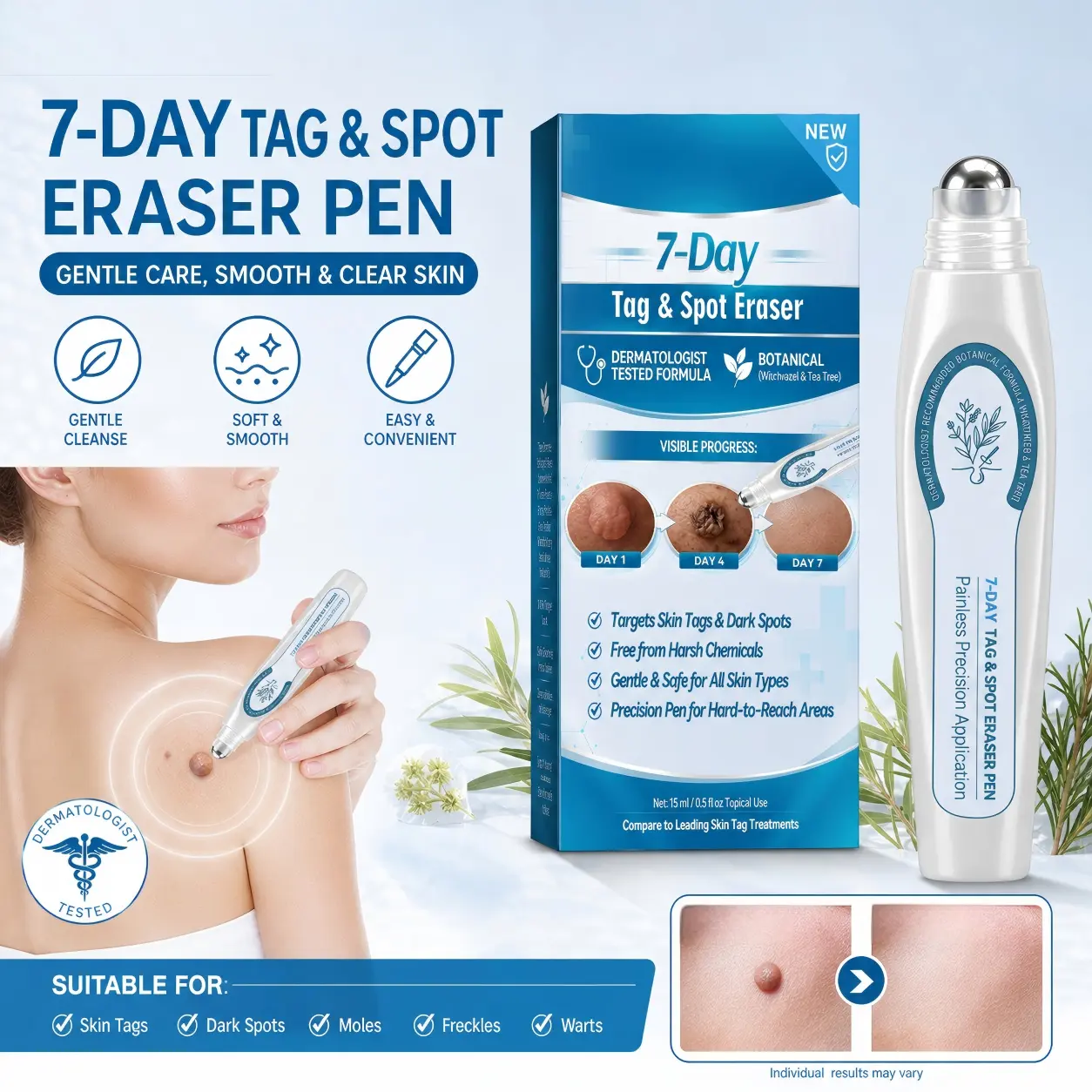 Portable Targeted Skin Care Roll‑On Pen, Gentle Mild Formula Precision Roller, Easy‑to‑Use Local Body Skin Treatment Stick, Helps Refine Skin Texture for Silky‑Smooth Looking Skin