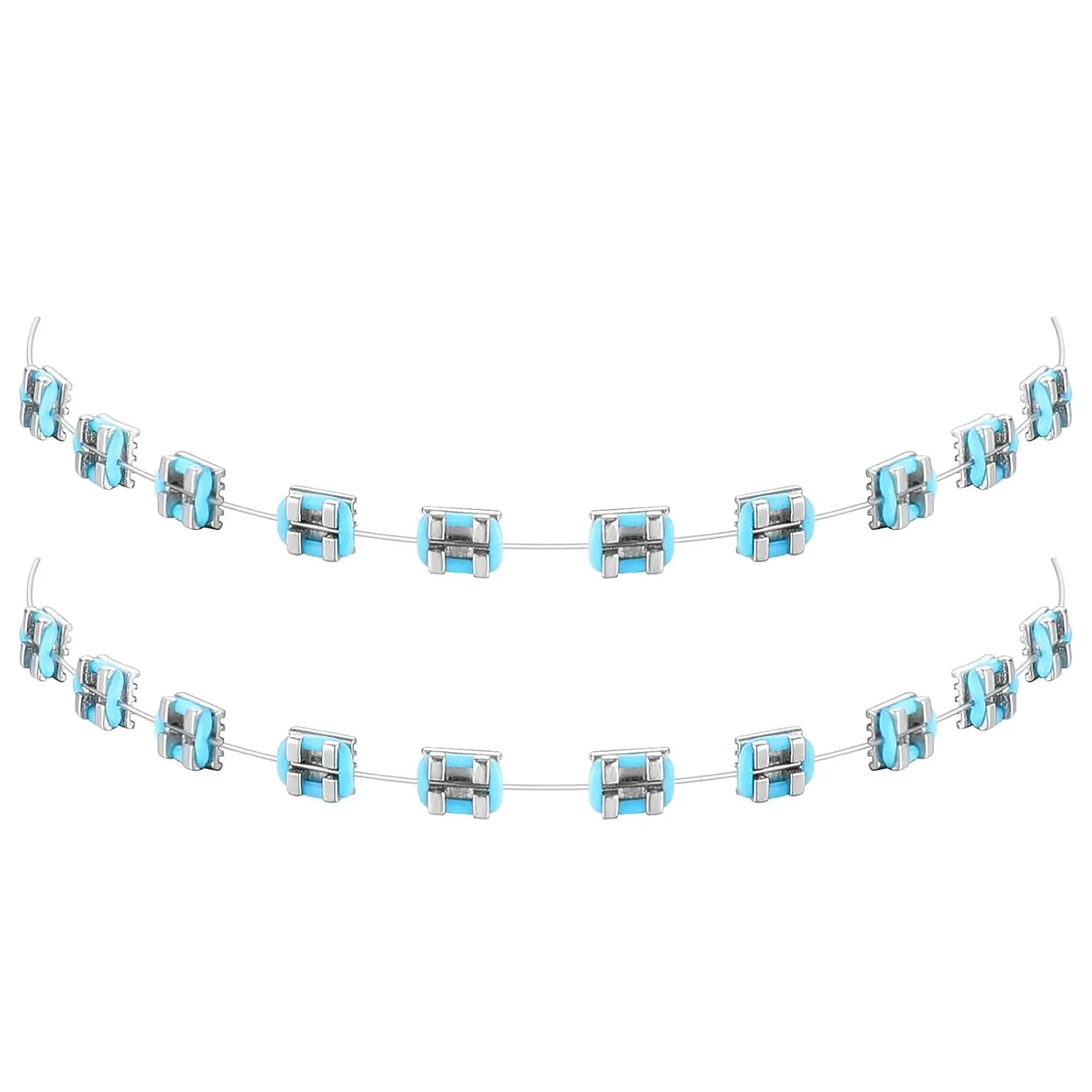 TrelaCo 1 Pack Fake Braces Artificial Tooth Decoration with Metal Wires Metal Bracket and Orthodontic Ligature Ties Practice Props for Dental Students Orthodontist Explain Props(Blue,Without Hook)