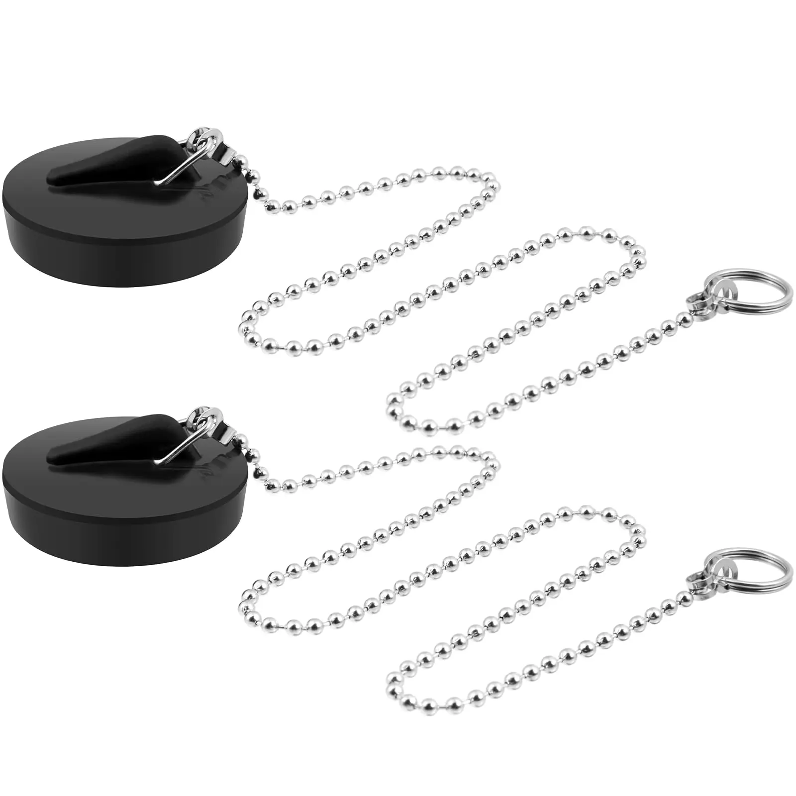 Universal Sink Plug, 2 Counts Rubber Bath Plug with Stainless Steel Chain, Bathroom Sink Plug Drain Stopper, Bath Drain Cover, Bathroom Gadgets, Bathroom Accessory, Modern Bathroom Accessories