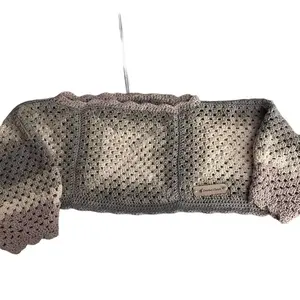 Crochet Clatch 3/4 Sleeve Crop Sweater - Knitwear for Women's Everyday Wear Casual Style Essential Piece Tops with 3/4 Sleeve Design