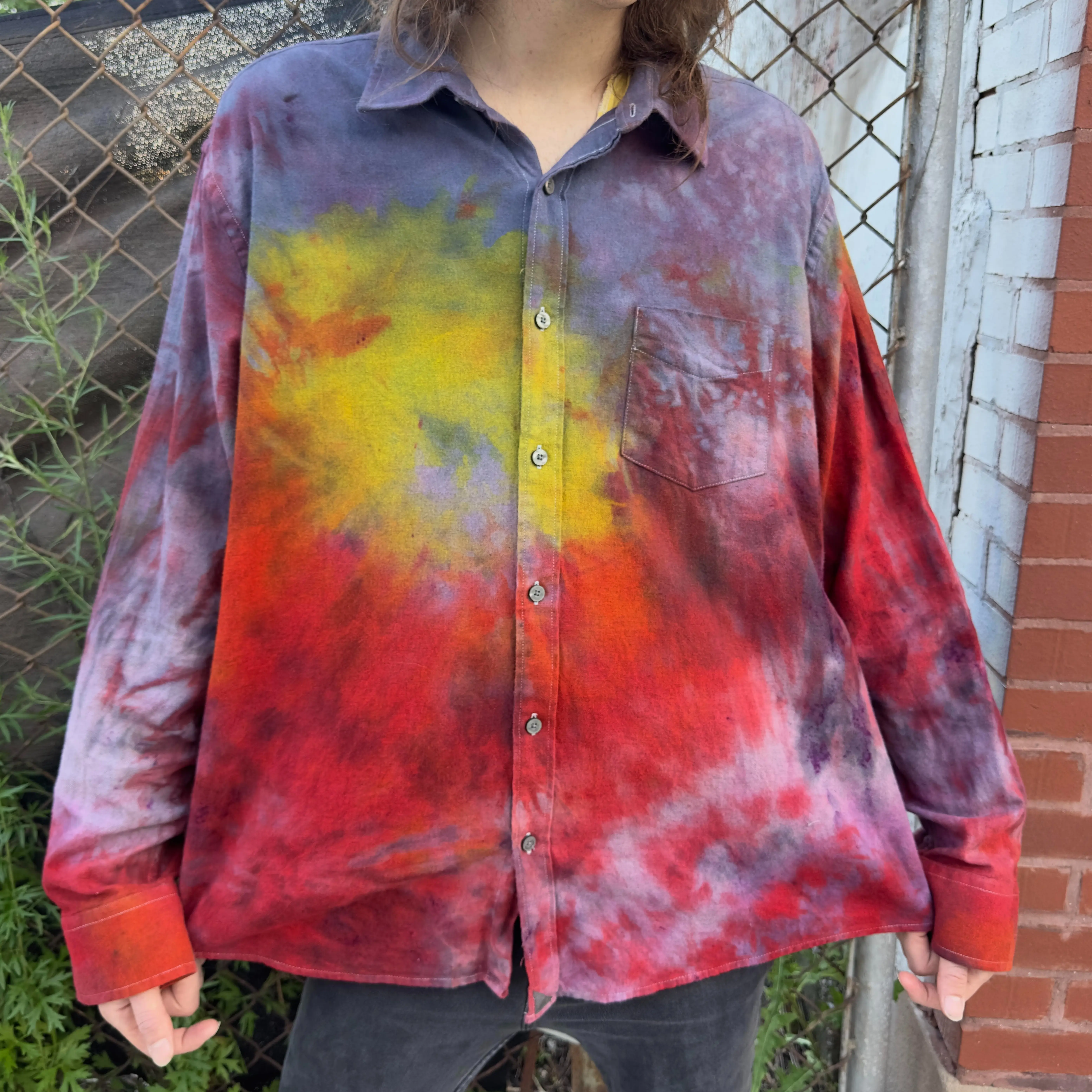 Women’s XXXL Ember Rainbow Shirt long sleeve soft cotton button up top