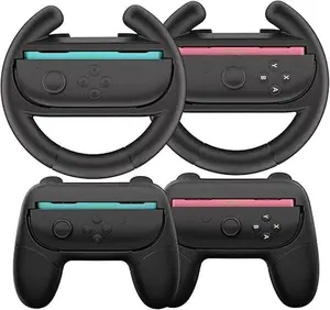 HEYSTOP Switch 2 Controller Accessory Kit [4-Pack] - Ergonomic Grips + Responsive Steering Wheels, Gaming Essentials for Intense Gameplay