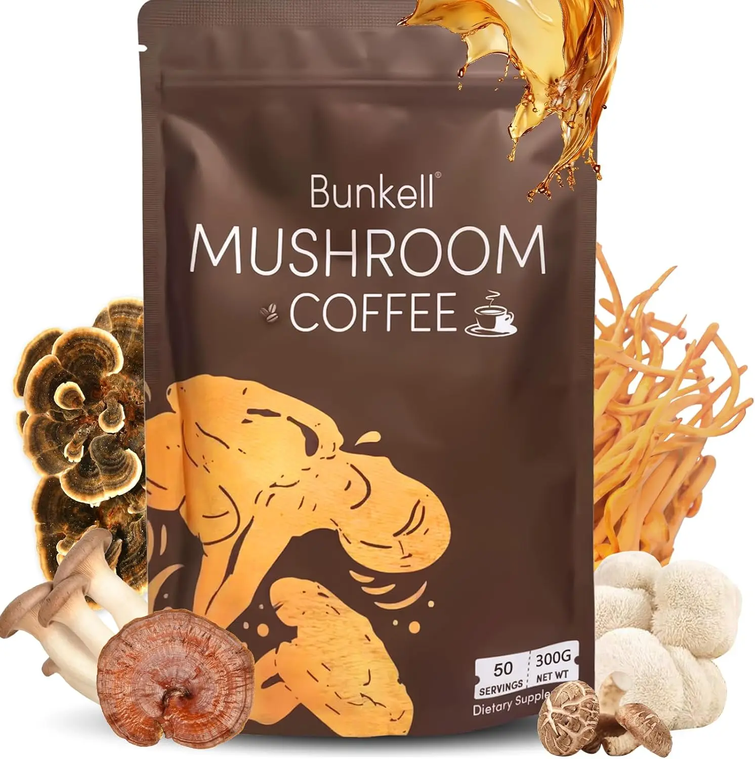 Mushroom Coffee, Instant Coffee Blend, 6 Adaptogenic Mushrooms, 50 Servings | w/ Lion's Mane, Reishi, Cordyceps, Shiitake, King Trumpet & Turkey Tail, for Energy, Digestion & Immune Support, Medium Roast