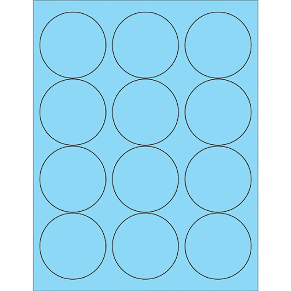 Box Partners LL194BE Self-Adhesive Fluorescent Pastel Blue Circle Laser Labels - 2 1/2" dia., 1200-Count Pack, Compatible with Label Creators, Laser & Ink Jet Printers, Mailing Use