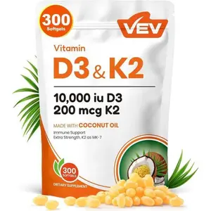 VEV 2-in-1 D3 K2 10000 IU Softgels, 300ct Virgin Coconut Oil Supplement