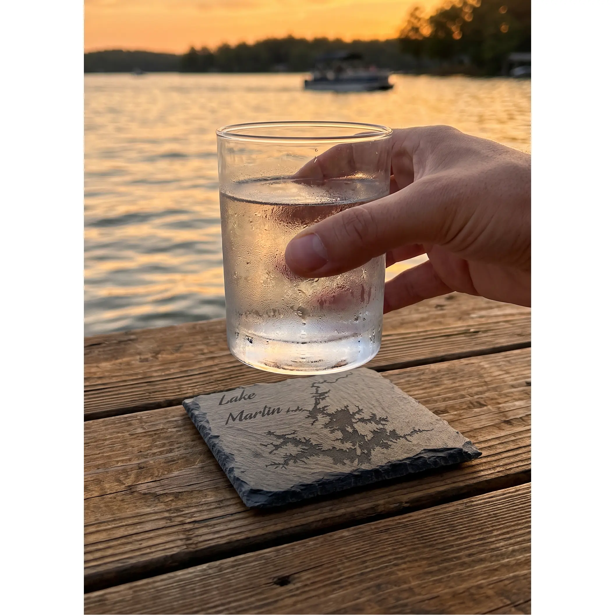 Personalized Laser Engraving Slate Stone Coaster, Customizable Lake Martin Alabama Lake Map Kitchen Tableware Accessory